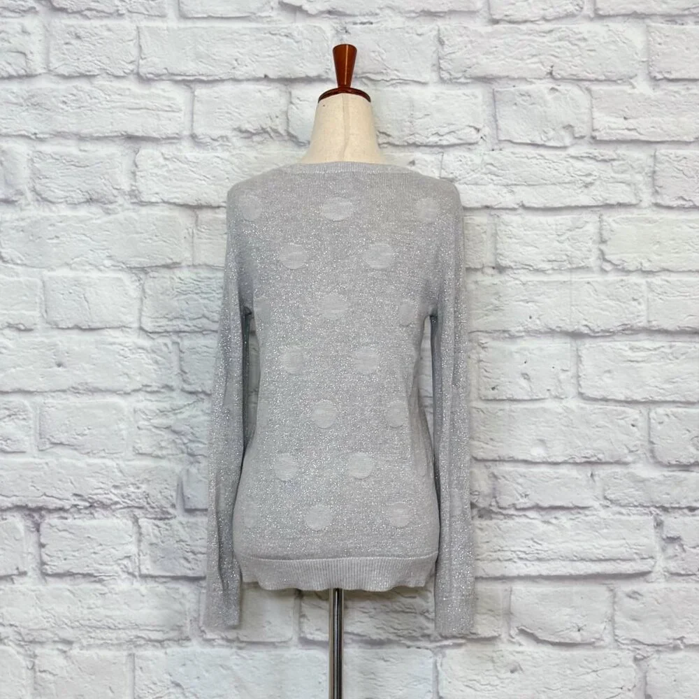 Liz Claiborne Silver Metallic Polka Dot Sweater - Picture 2 of 9